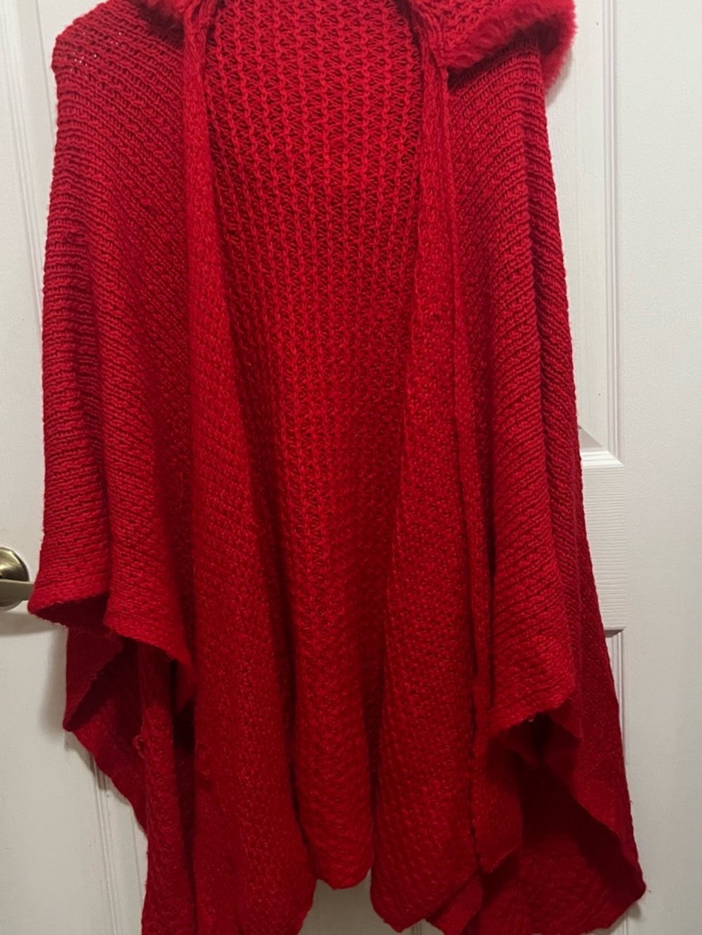 Miss Tina Red Hooded Knit Poncho